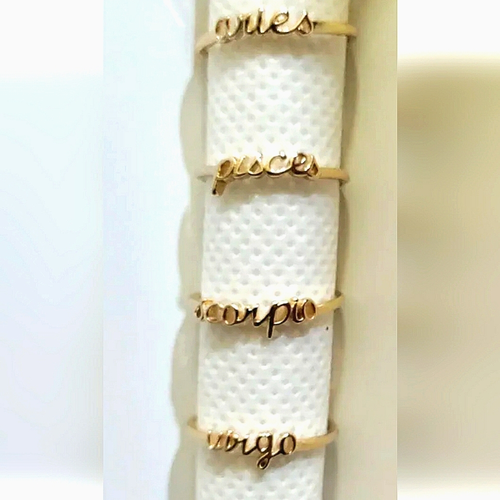 4x Gold Plated 12 Constellation Zodiac Adjustable Stack Rings Women Jewelry Gift